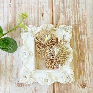 Gold Tone Elegant Leaf Crystal Embellished Earrings